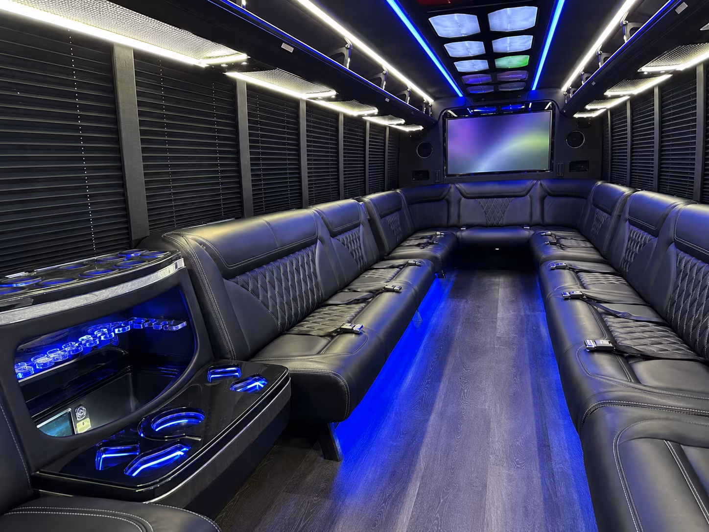 austin 20 passenger party bus inside