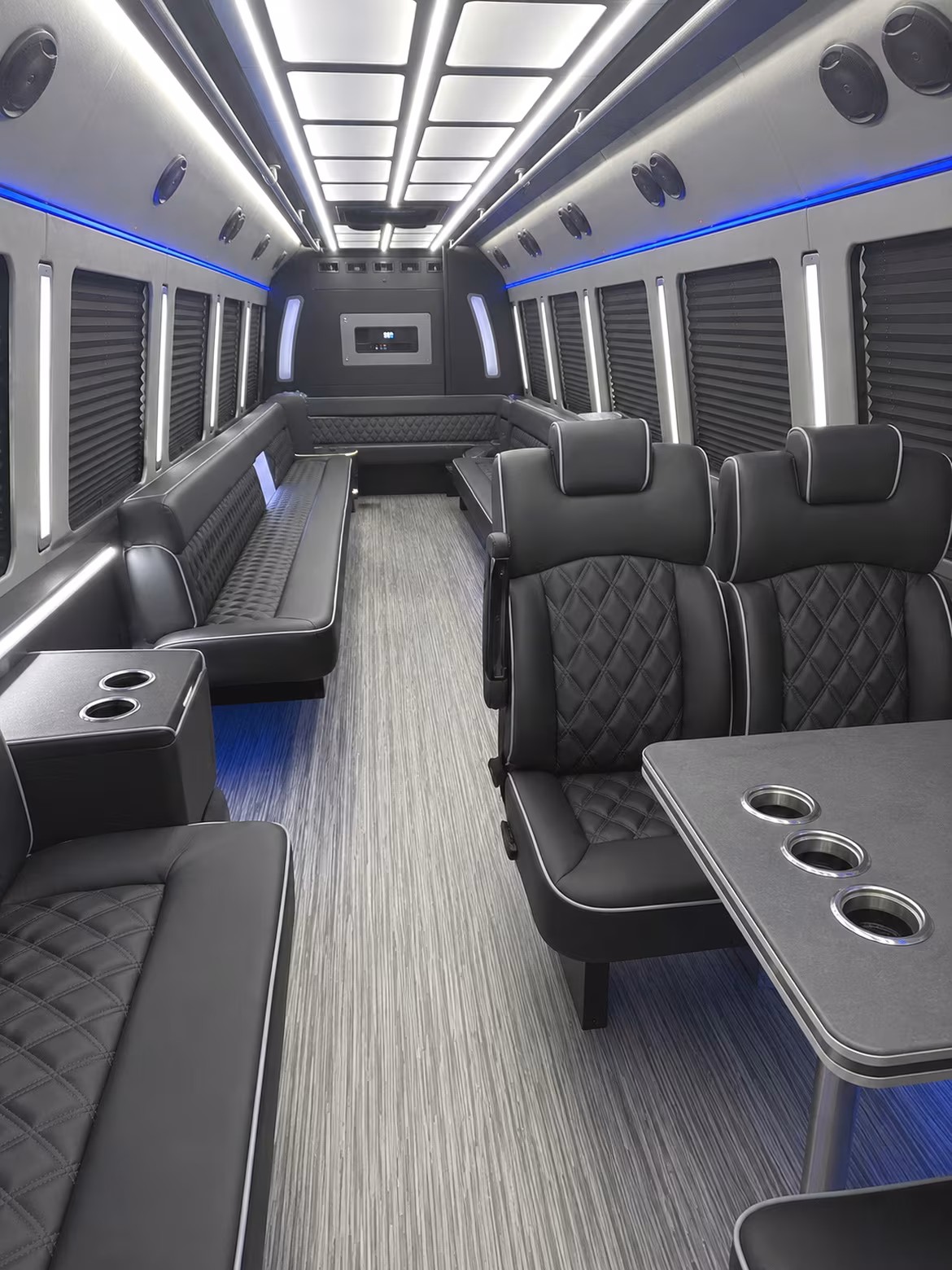 austin 25 passenger party bus inside