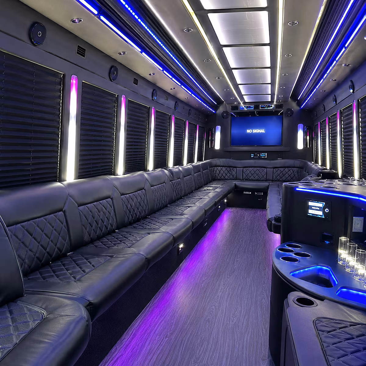 austin 30 passenger party bus inside