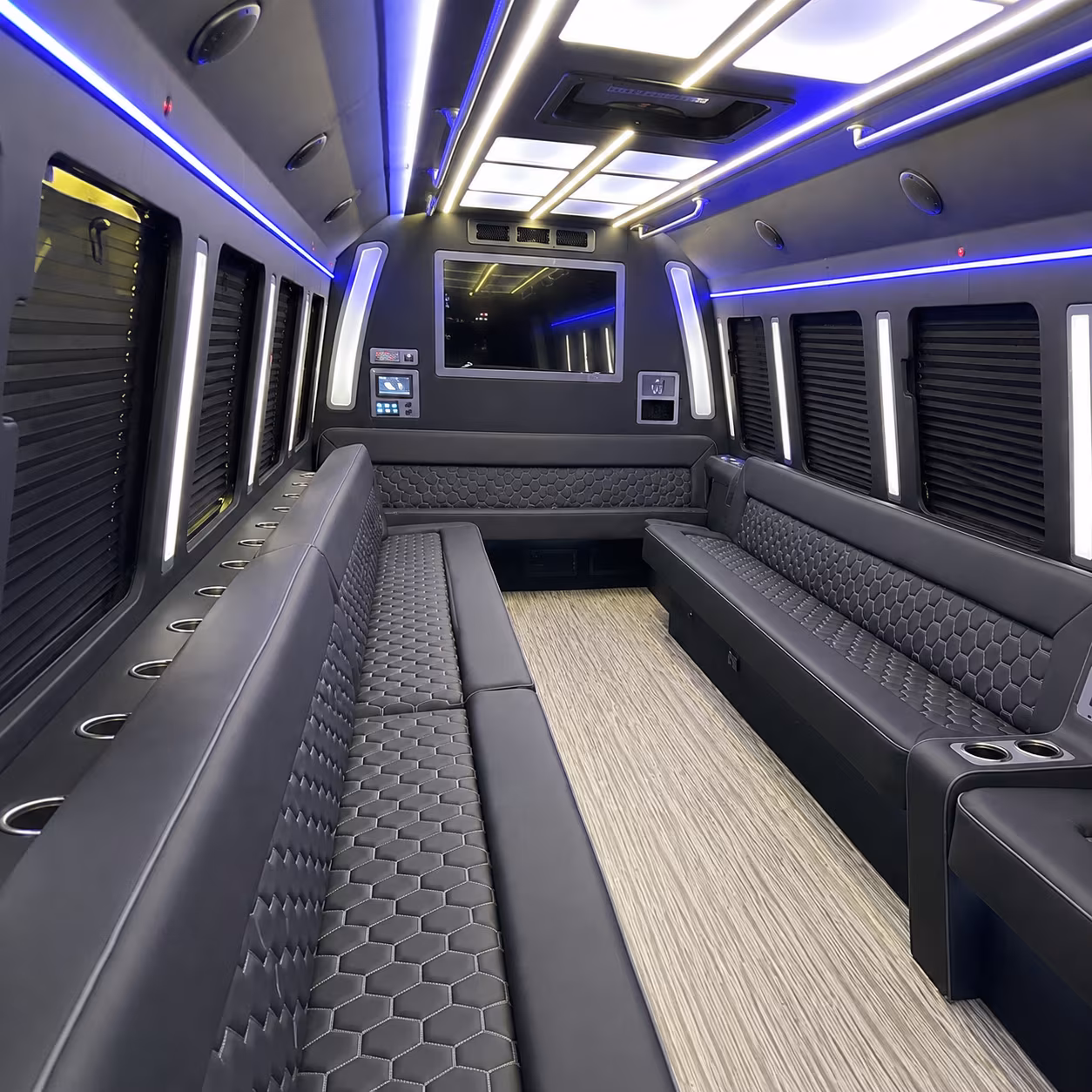 austin 40 passenger party bus inside