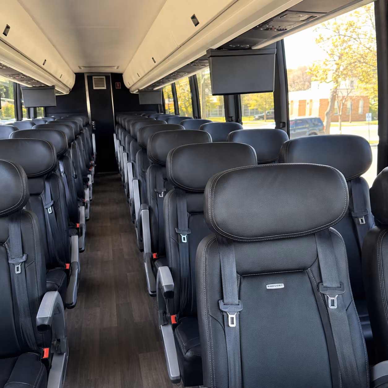 austin 45 passenger charter bus inside